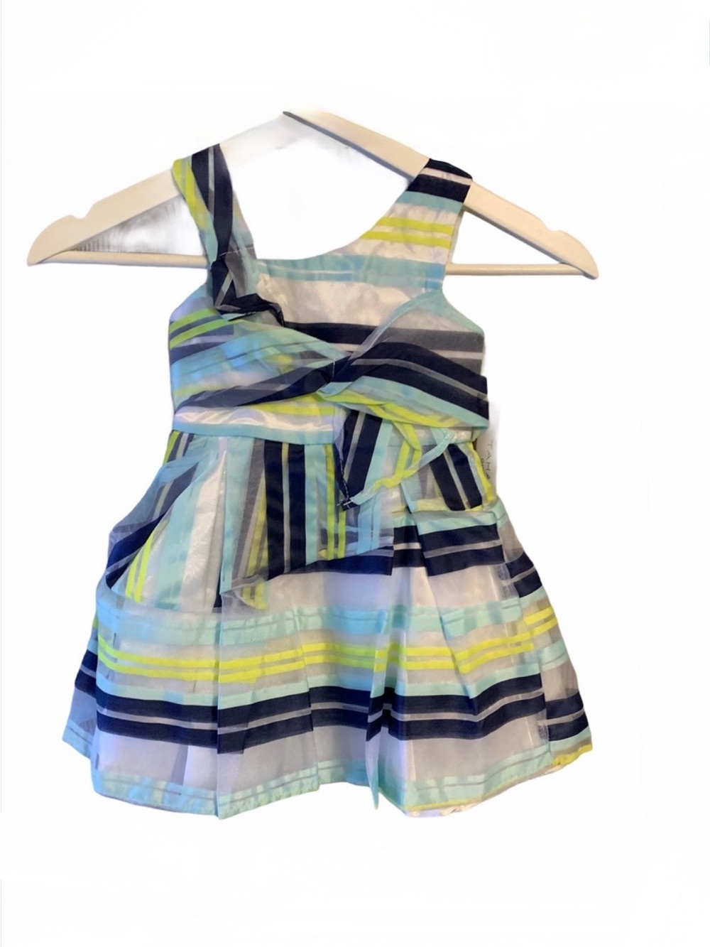 Tahari girl 2T lined dress striped bow twirl party